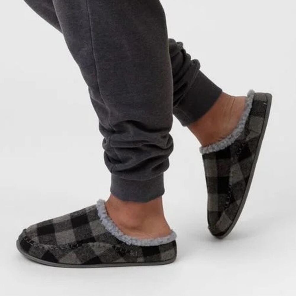 NWB Deer Stags Nordic Clog Slippers Grey & Black Plaid Unisex Mens 7 Womens 9